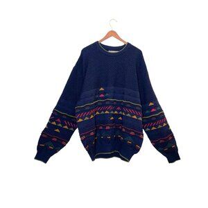 Vintage Limnos Australian Geometric Pure Wool Crewneck Sweater- 3D- Men’s XL